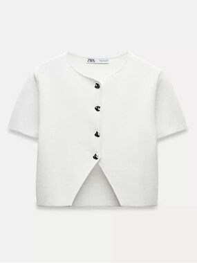 ZARA White Short-Sleeve Button Front Top